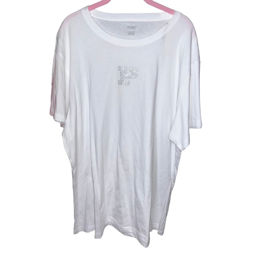 Victoria's Secret PINK Oversized Campus T-Shirt Optic White Shine XL